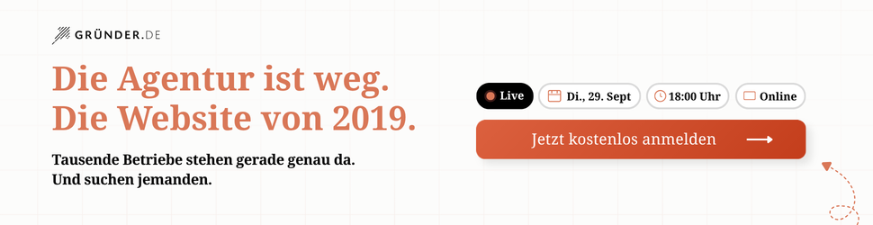 Das 24 Stunden Startup – Praxisbuch zur Unternehmensgründung 8 Gründer.de Anzeige – Website von 2019 mit Live-Event Ankündigung und Anmeldung