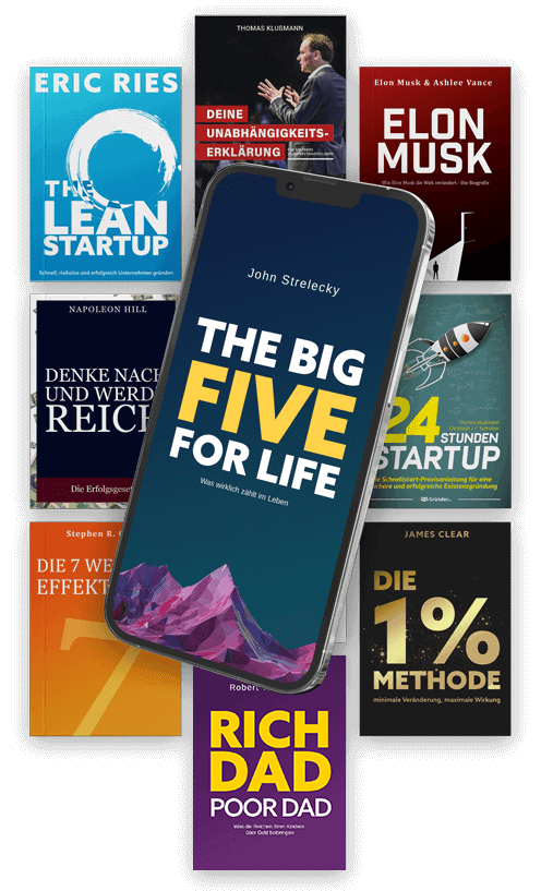 Das 24 Stunden Startup – Praxisbuch zur Unternehmensgründung 9 Smartphone-Mockup mit Das 24 Stunden Startup und weiteren Business-Büchern