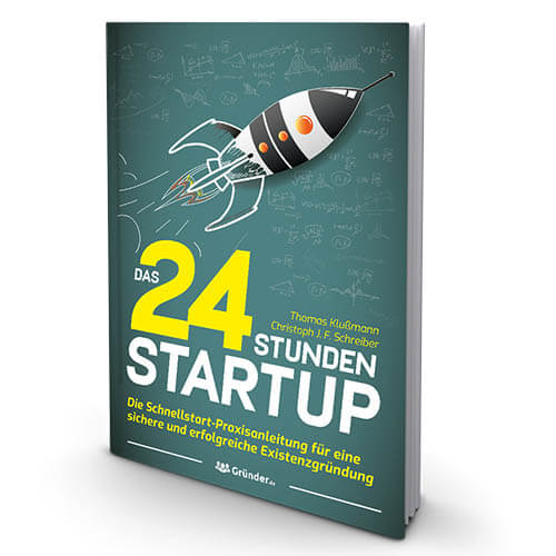Das 24 Stunden Startup – Praxisbuch zur Unternehmensgründung 2 Das 24 Stunden Startup Buchcover mit Raketen-Illustration auf Tafelgrund