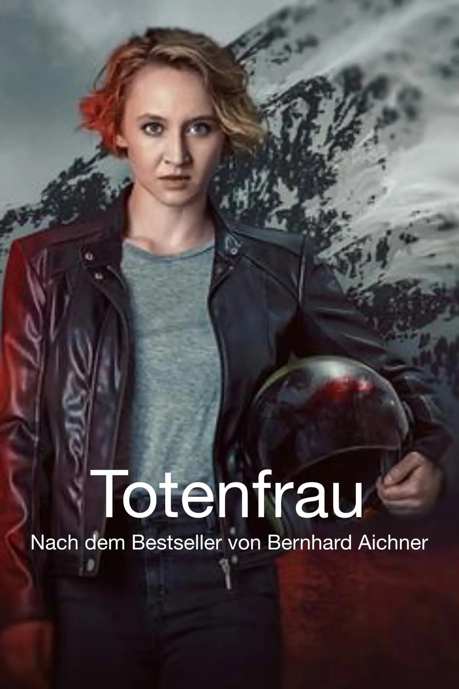 Filmplakat Totenfrau mit Hauptdarstellerin in Jacke vor verschneiter Bergkulisse