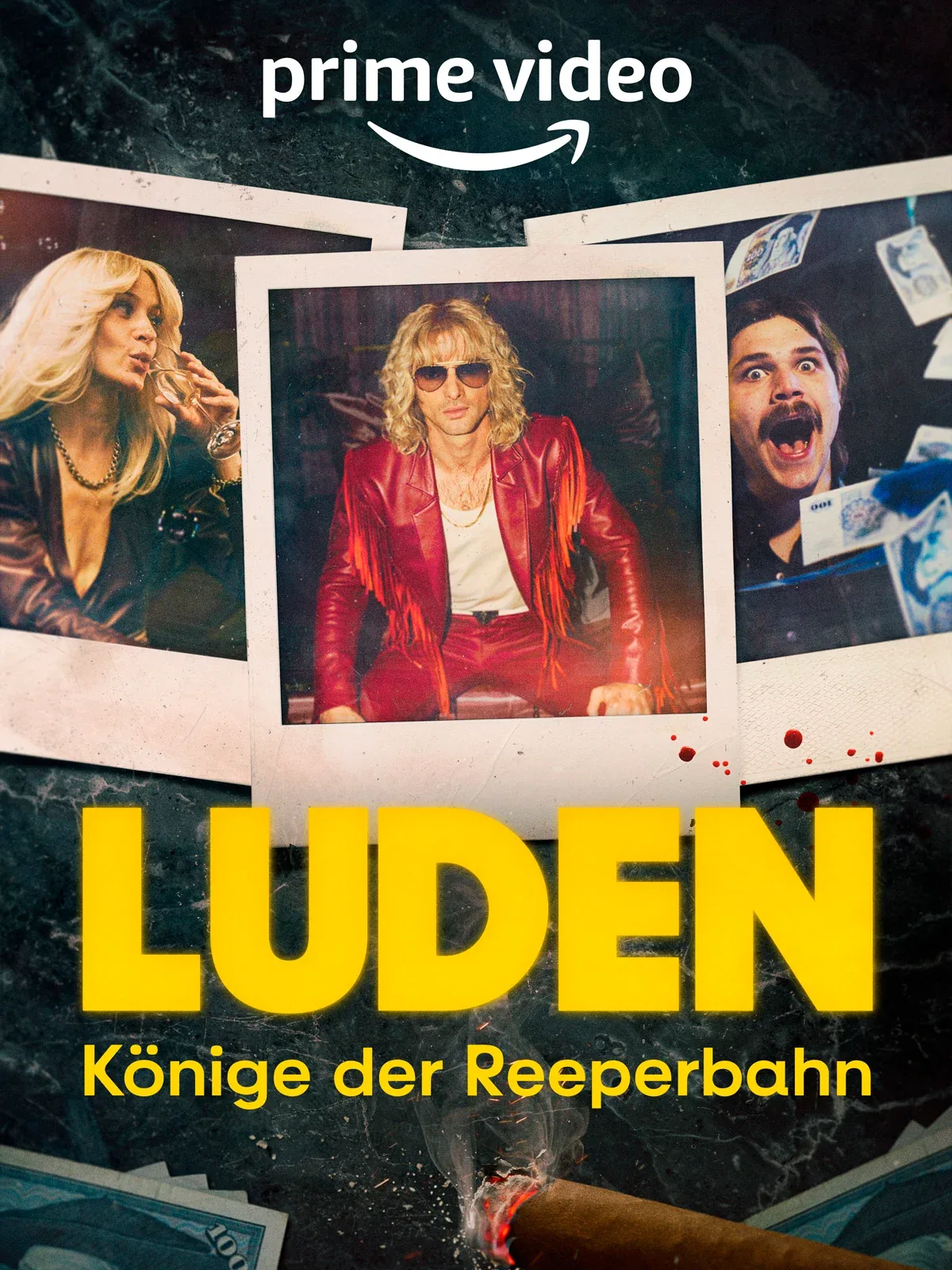 Serienplakat Lüden Könige der Reeperbahn mit Prime Video Logo und Polaroid-Bildern