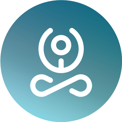 Yoga-Symbol mit stilisierter Figur auf blauem Hintergrund