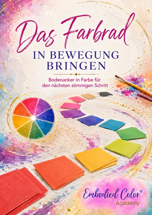 Buch-Cover mit Farbrad und Farbmusterkarten auf strukturiertem Hintergrund