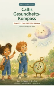Callis Gesundheits-Kompass Band 5 Cover: Zwei Kinder mit Kompass und emotionalen Wetterelementen
