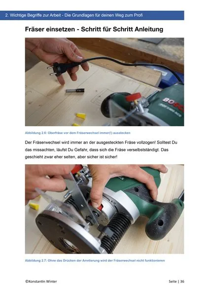 E-Book Seite Fräser einsetzen mit Schritt-für-Schritt Fotoanleitung