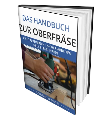3D-Mockup des Handbuchs zur Oberfräse als aufgeschlagenes Buch
