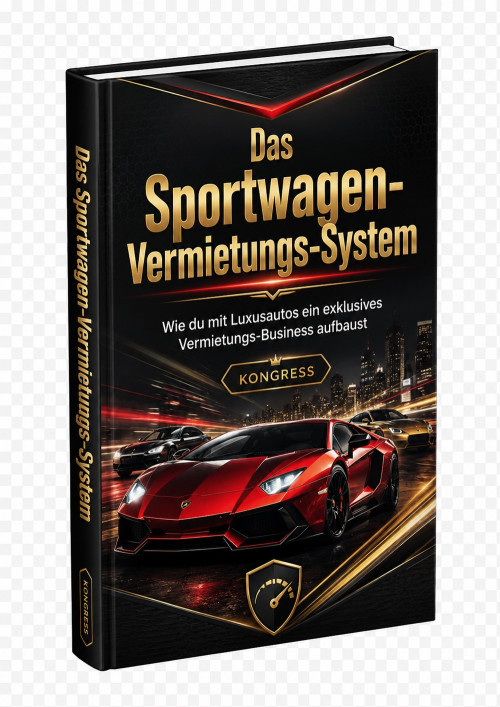 Das Sportwagen-Vermietungs-System E-Book mit rotem Lamborghini Frontansicht