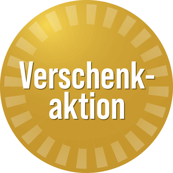 Goldenes rundes Label mit Schriftzug Verschenkaktion