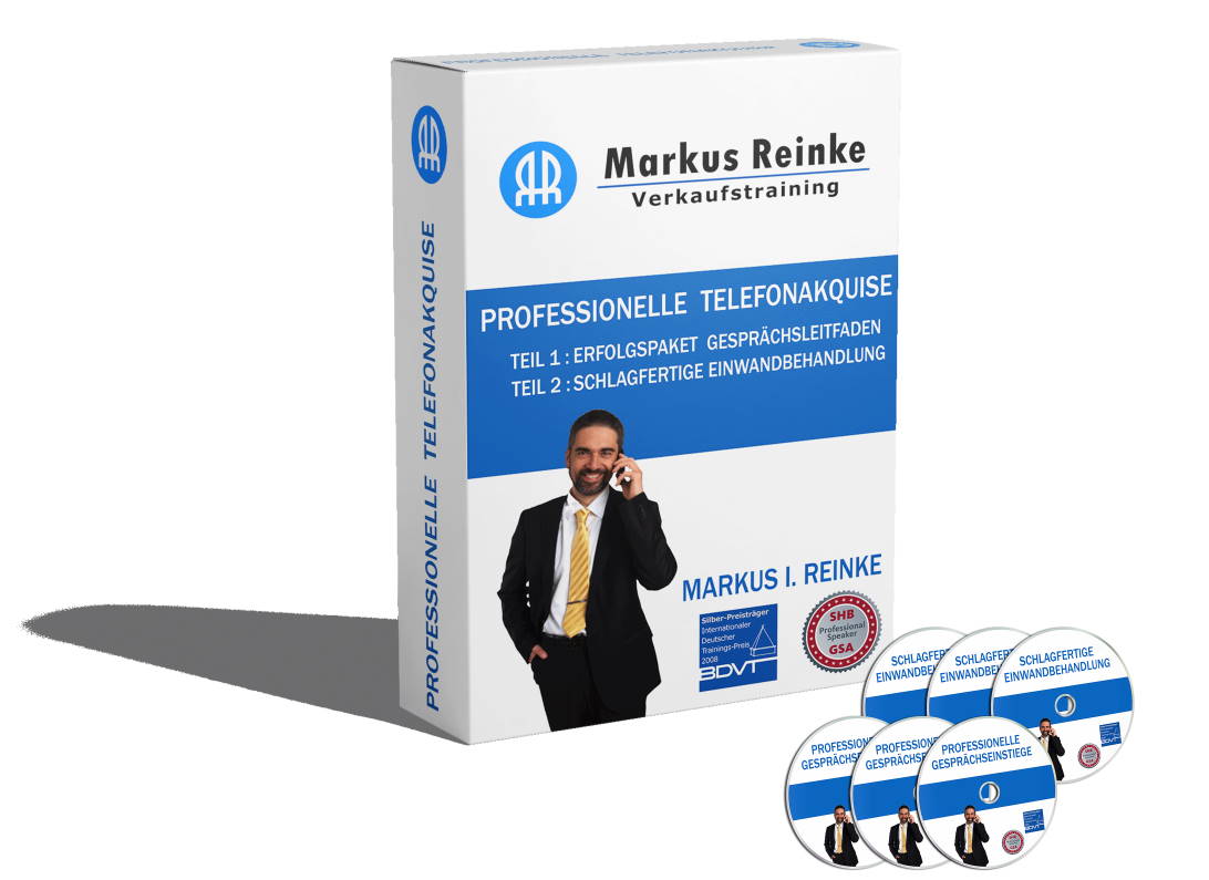 3D-Mockup der Produktbox Telefonakquise-Erfolgspaket mit DVDs und Begleitmaterialien