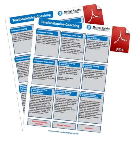 PDF-Vorschau Telefonakquise-Coaching mit Coaching-Fragen und Markus Reinke Logo