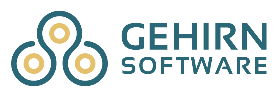 GEHIRN SOFTWARE Logo mit drei goldenen Kreisen in Blaugrün
