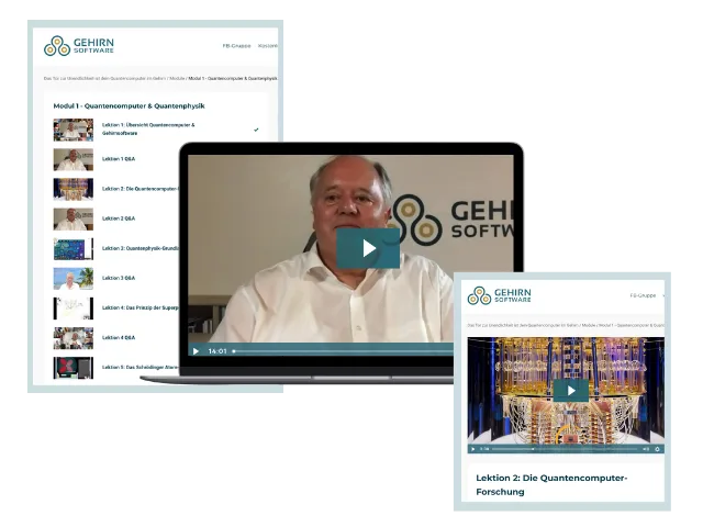 Screenshot der Kurs-Plattform mit Modul 1 Inhaltsverzeichnis und Videoplayer mit Heinz Krug