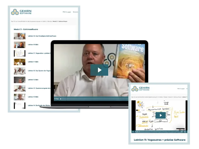 Screenshot der Kurs-Plattform mit Modul 3 Inhaltsverzeichnis und Videoplayer mit Heinz Krug