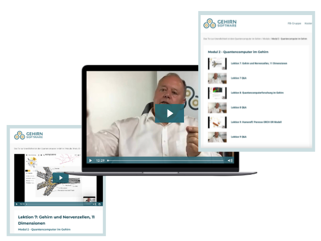 Screenshot der Kurs-Plattform mit Modul 2 Inhaltsverzeichnis und Videoplayer mit Heinz Krug
