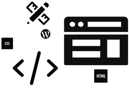 Step 1 Icon-Set mit WordPress, CSS, HTML und Design-Tools für Content-Erstellung