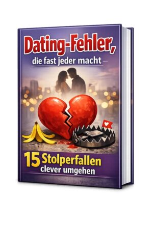 3D-Buchcover Dating-Fehler die fast jeder macht mit rotem Herz und Bananendesign