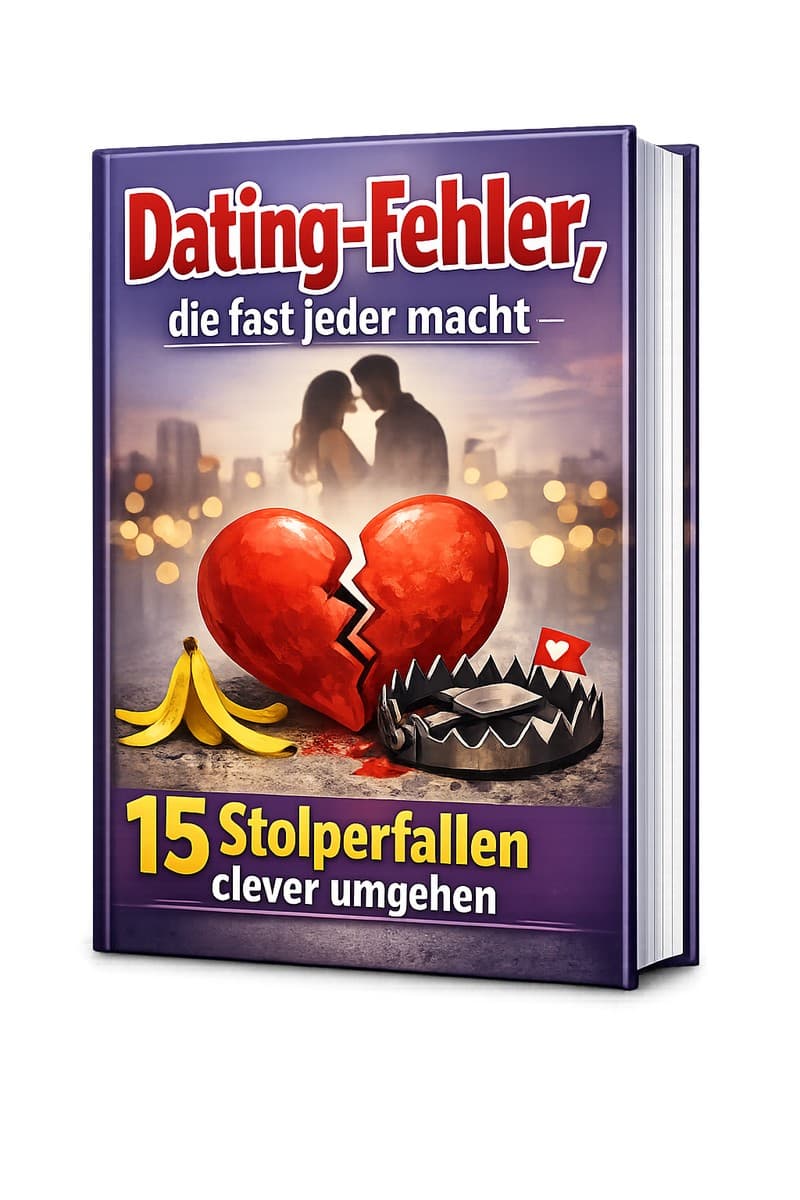 3D-Buchcover Dating-Fehler die fast jeder macht mit rotem Herz und Bananendesign