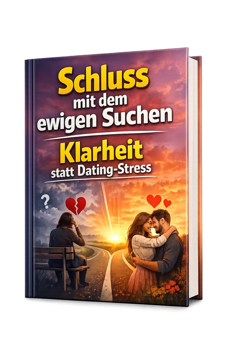 Lila-orange Buchcover Schluss mit dem ewigen Suchen, zwei Wege-Szenen, gebrochenes und ganzes Herz