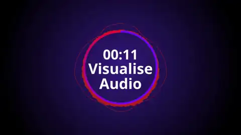 Rot-violetter Neon-Kreis-Visualizer mit Textanzeige 00:11 auf dunklem Hintergrund