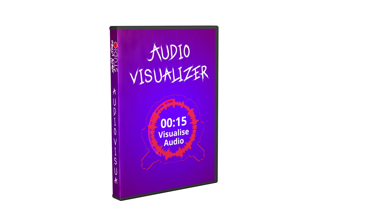DaVinci Resolve Audio Visualizer Pack DVD-Verpackung mit lila Design und rotem Kreisvisualisator