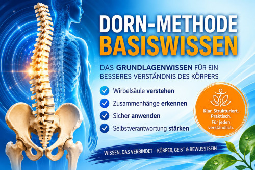 DBM Dorn-Methode Basiswissen Kurs mit Wirbelsäulen-Illustration und Beckenbeinen