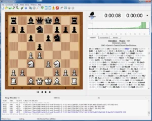 Deep Shredder 13 Schachspiel-Analyse mit Spielposition und Partie-Notation in englischer Oberfläche
