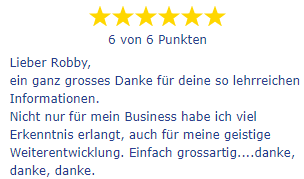 Sechssterne-Bewertung mit Dank für lehrreiche Informationen und Weiterentwicklung