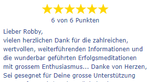 Sechssterne-Bewertung mit Dank für Informationen und Erfolgsmeditationen im Kurs