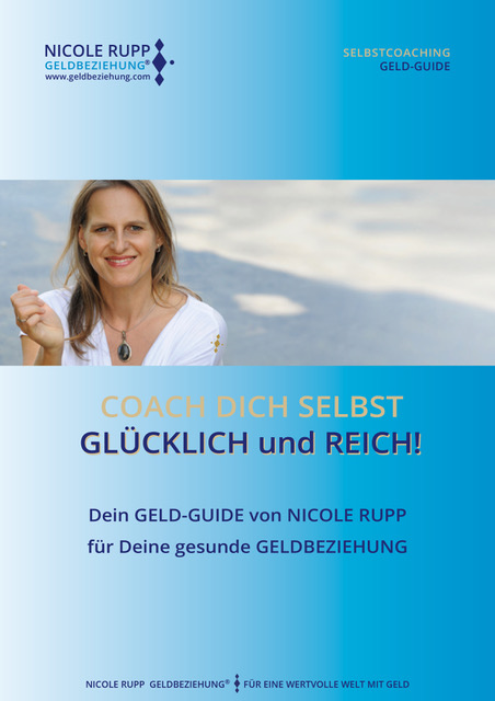 Geld-Guide 2021 Cover von Nicole Rupp mit Porträt, Coaching-Titel und blauem Design