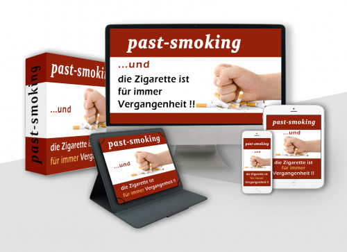 Dein Nichtraucher Training – Schluss mit Rauchen von Dejan Sekulic 1 Mockup des Nichtraucher-Trainings auf verschiedenen Geräten: Desktop, Tablet, Smartphone und Box