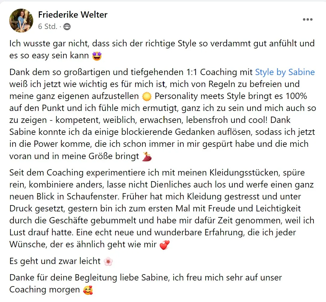 Kundenstimme von Freiderike zum 5 Minuten Style Code Videokurs