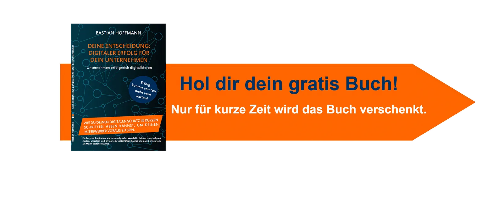Hero-Banner mit Buchcover und Angebot: Hol dir dein gratis Buch, nur für kurze Zeit