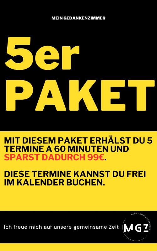 Deine psychologische Beratung – Fünf anonyme Video-Gespräche 1 Hero-Banner für 5er Spar Paket psychologische Beratung mit großem gelbem Text auf schwarzem Hintergrund