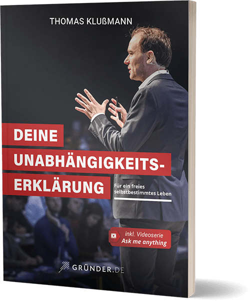 Deine Unabhängigkeitserklärung Buchcover, Thomas Klußmann sprechend, rote Schriftzüge