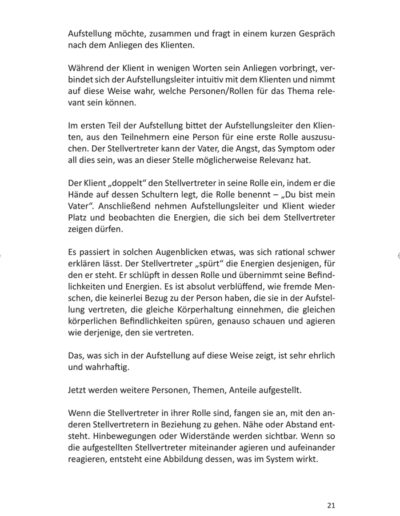 Buchseite 17 mit Details zum Ablauf und Prozess der Familienaufstellung