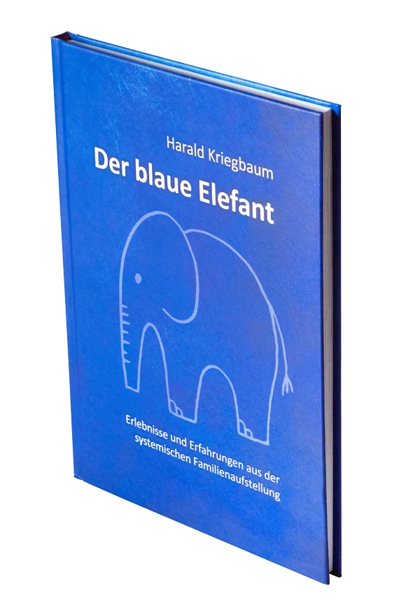 Buchcover Der blaue Elefant von Harald Kriegbaum, blaues Cover mit weißer Elefanten-Illustration