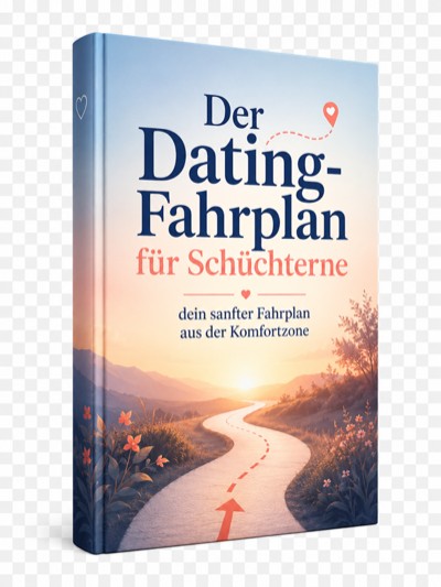 Buch-Mockup Der Dating-Fahrplan für Schüchterne mit Landschafts-Illustration