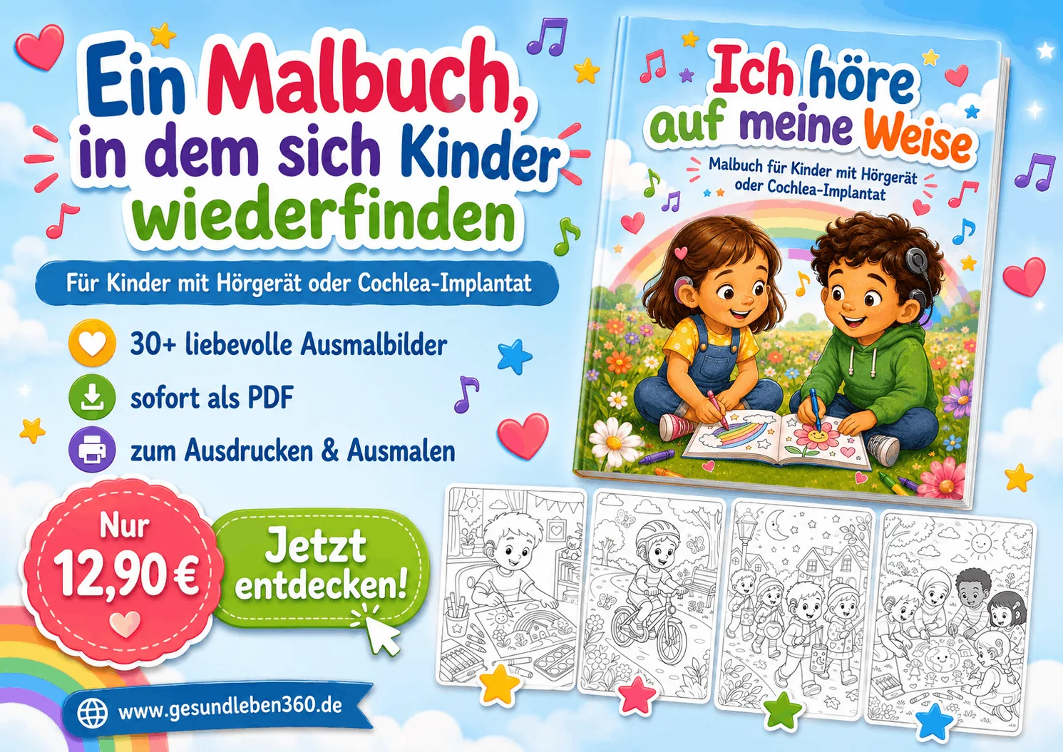 Malbuch Kinder Hörgerät Cochlea-Implantat
