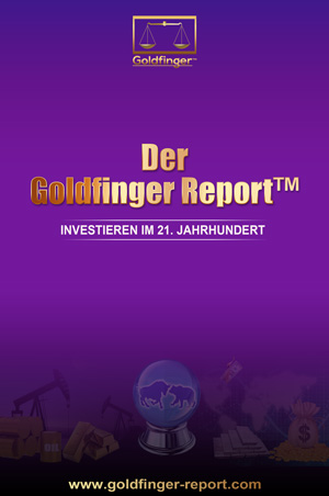 Goldfinger Report Cover mit violettem Hintergrund, Wahrsagungskugel und Ölpumpen-Silhouetten