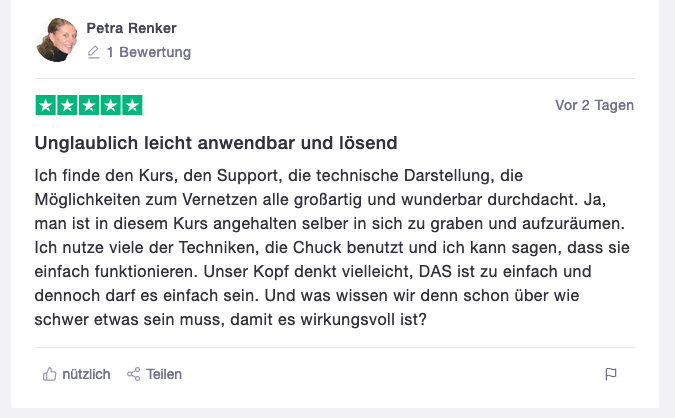 Kundenbewertung von Petra Renker mit 5 Sternen für den Selbstheilungs-Kurs