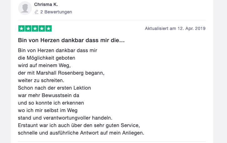 Kundenbewertung von Chrisma K. mit 5 Sternen für den Selbstheilungs-Kurs