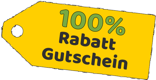 Gelbes Rabatt-Etikett mit "100% Rabatt Gutschein" Text