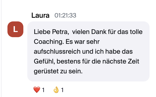 Sprachnachricht von Laura: Dankbarkeit für aufschlussreiches Coaching