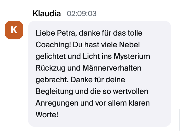 Sprachnachricht von Klaudia: Lob für Coaching und Vermittlung von Wissen