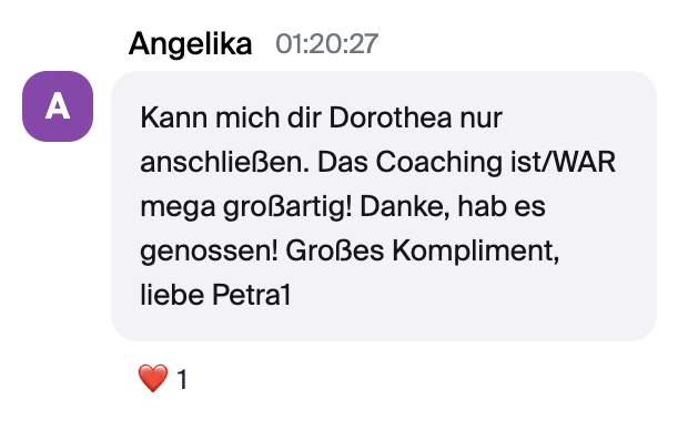 Sprachnachricht von Angelika: Empfehlung des Coaching von Dorothea
