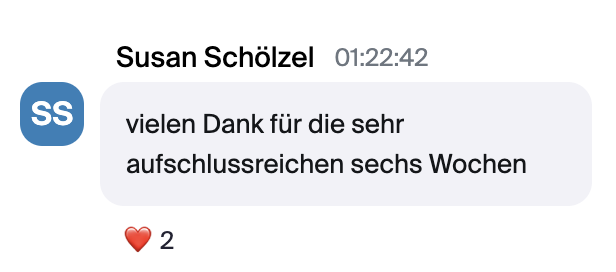 Sprachnachricht von Susan Schölzel: Dank für sechswöchiges Coaching