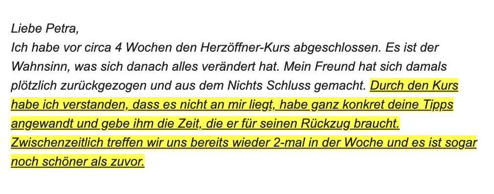 E-Mail von Rita: Testimonial zum Herzöffner-Kurs mit Erfolg bei Beziehung