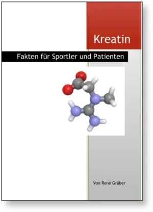 Hochauflösende Buchcover-Mockup Kreatin Fakten für Sportler und Patienten mit 3D-Moleküldarstellung