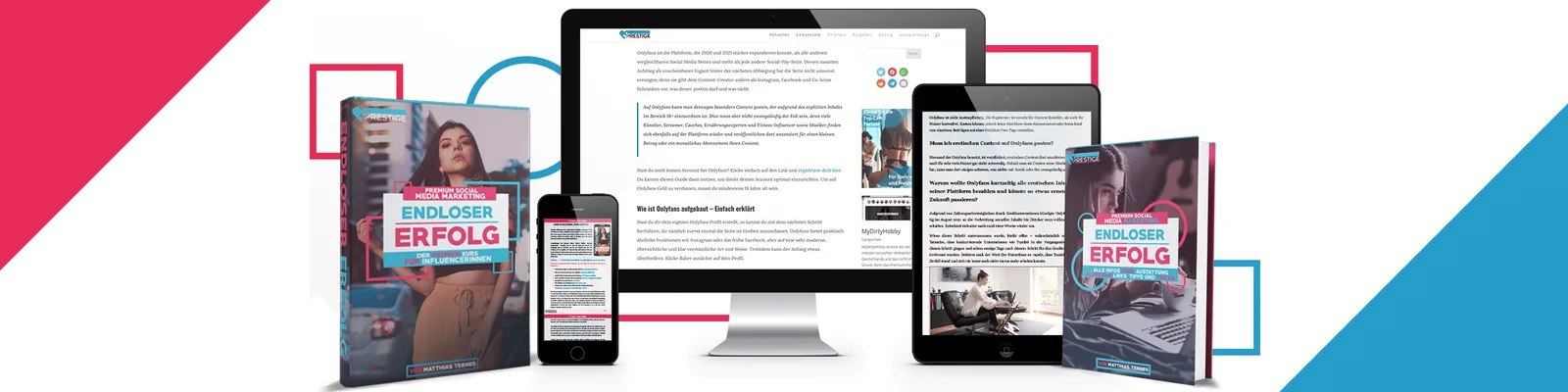Mockup-Darstellung des OnlyFans Kurses auf verschiedenen Geräten und Formaten