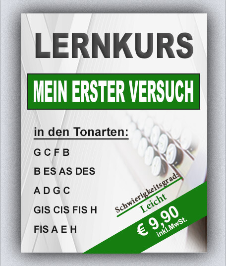 Der Paul und sein Gaul – Harmonika-Playback von MyQuetschn Community 4 Lernkurs-Cover mit Akkordeon-Bild: Mein erster Versuch in Tonarten GCFB, B Es As Des, A D G C, Gis Cis Fis H, Fis A E H, Prei